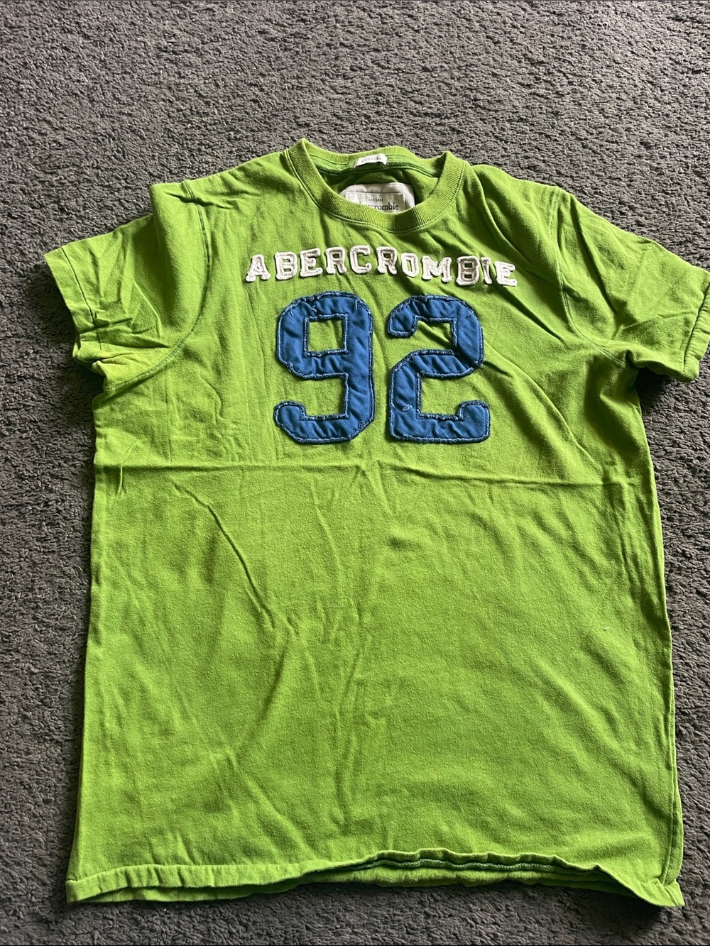 Abercrombie & Fitch Lime Green Tee with Blue '92' Applique